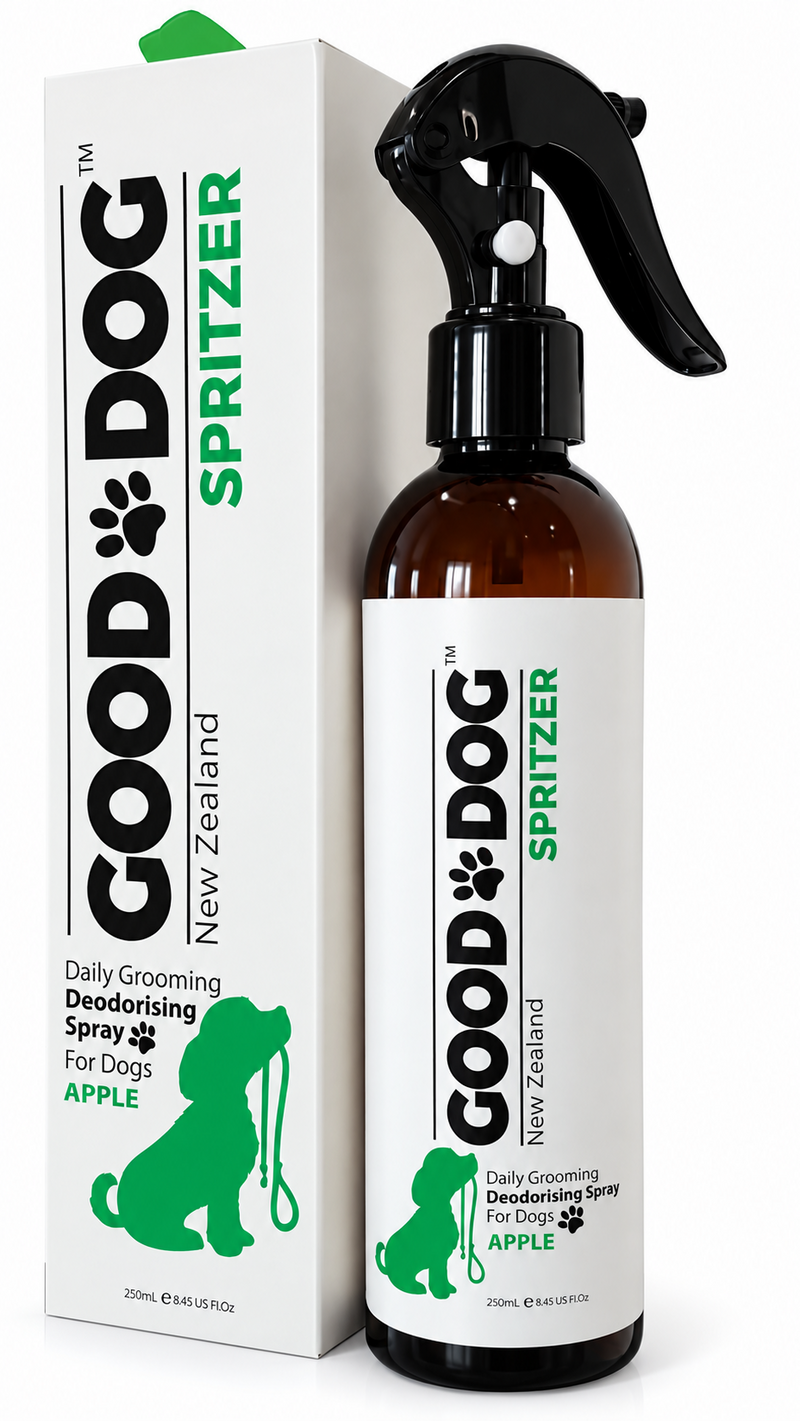 Good Dog apple deodorising spritzer, 250ml bottle and box