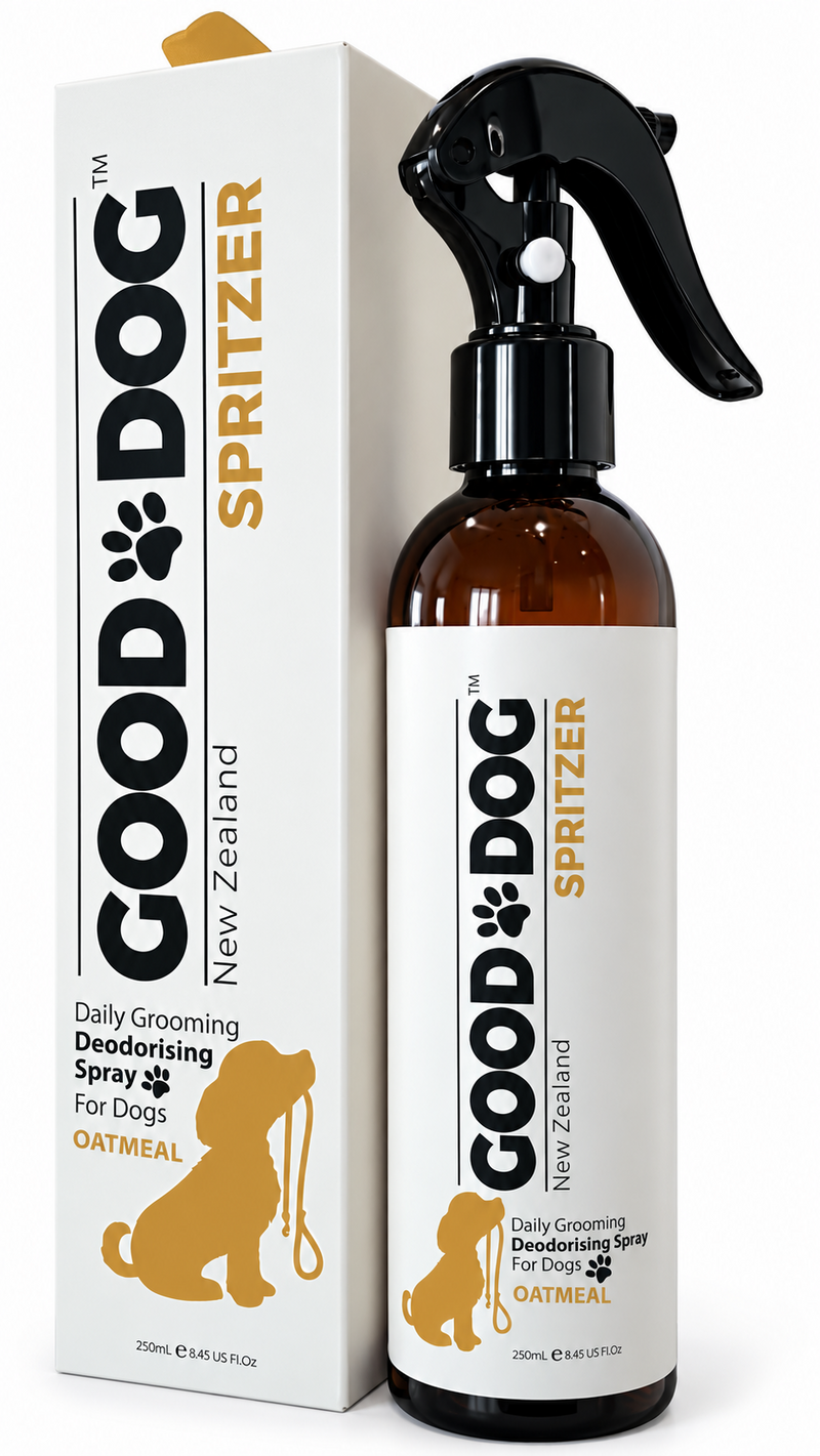 Good Dog oatmeal deodorising spritzer, 250ml bottle and box